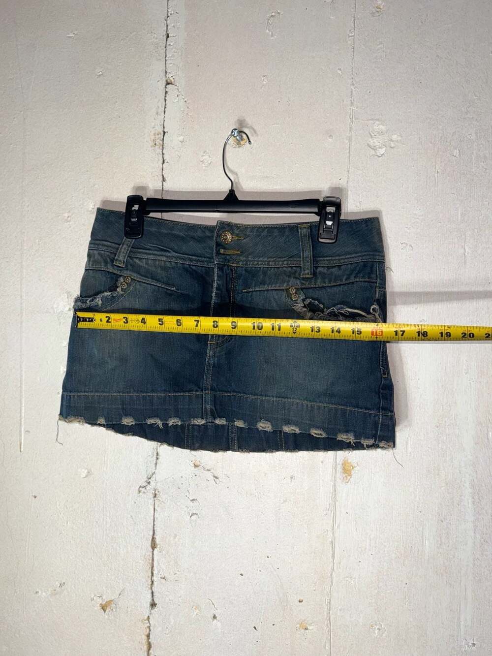 Vintage Y2K OPRK Low Rise Distressed Denim Micro Mini Skirt with Back Patch - Picture 3 of 8